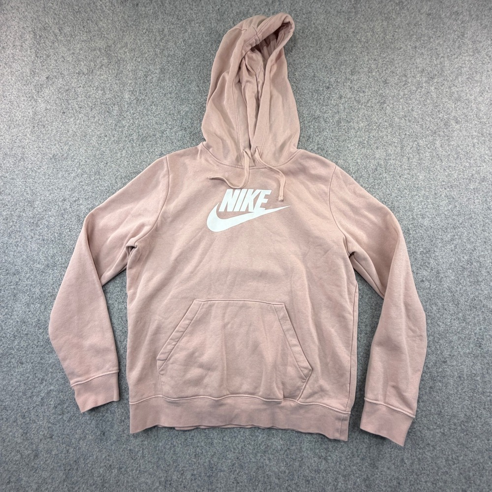 Nike Womens Sportswear Essential Fleece Hoodie Pink White Logo BV4126-645 Medium